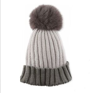 Adrienne Landau Merino Wool Fox Fur Pom Hat OS